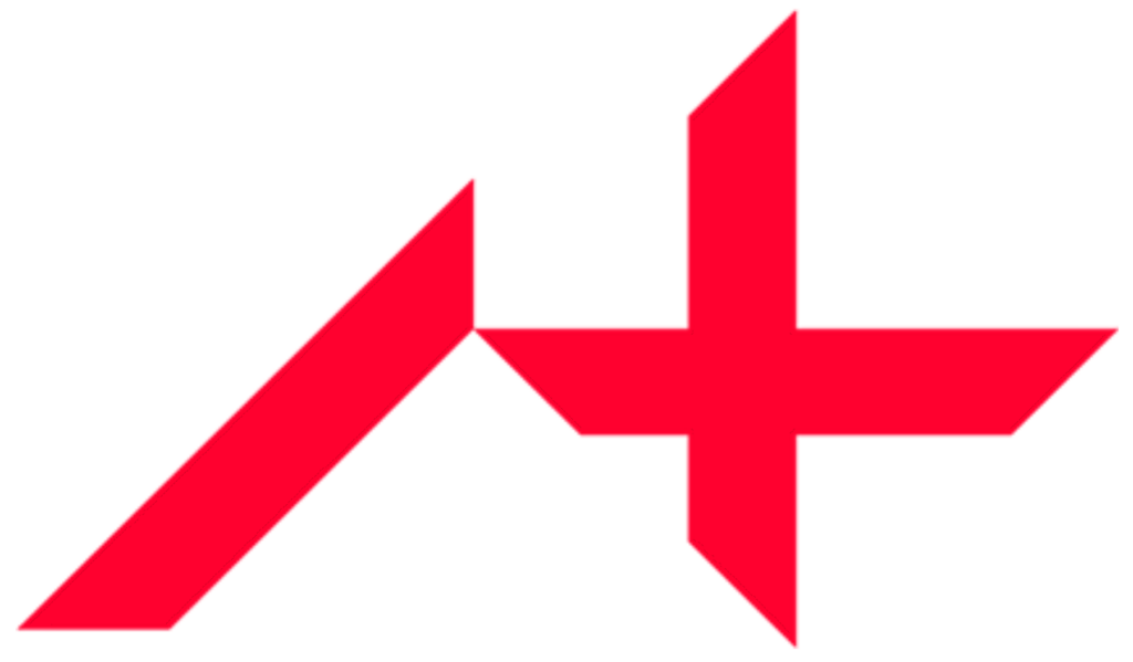 Logotipo de Morier Consulting compuesto por una forma geométrica roja que combina una línea diagonal y una cruz, simbolizando la conexión entre España y Suiza.